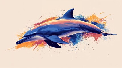 Fototapeta premium Dolphin Illustration with Vibrant Color Scheme and Dynamic Brush Strokes.