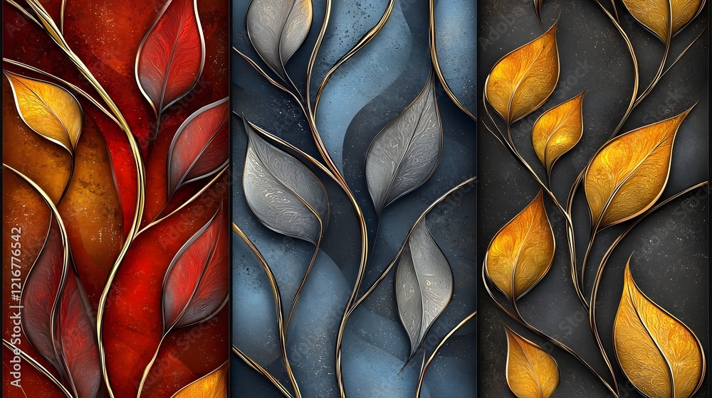 Poster stylish abstract seamless decorative pattern featuring luxurious 3d leaves with a contemporary desig