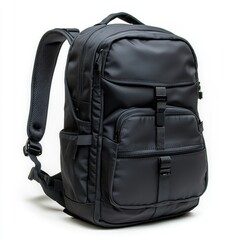 Fototapeta premium Unleash Your Adventure High-Tech Black Backpack with USB Charging Port on White Background