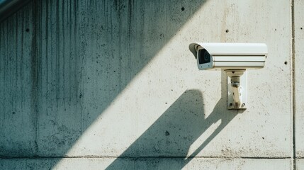 Wall-mounted CCTV camera angled for surveillance, white background
