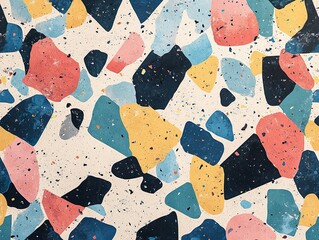 Terrazzo texture with colorful stone fragments, a vibrant and textured background for design projects.