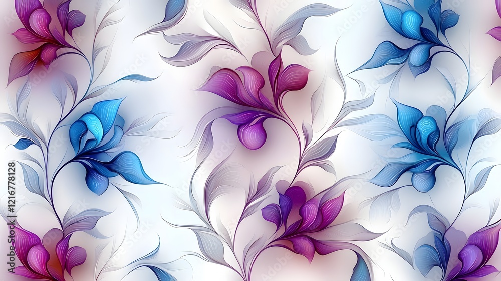 Poster mesmerizing floral abstraction with a harmonious blend of soft vibrant purple and blue hues delicate