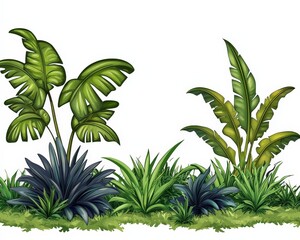 Vibrant Tropical Plants with Lush Green Foliage and Dynamic Shapes