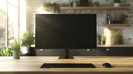 Fototapeta premium A neatly organized home office featuring a sleek dual monitor setup on a modern wooden desk, emphasizing a contemporary and efficient working environment.