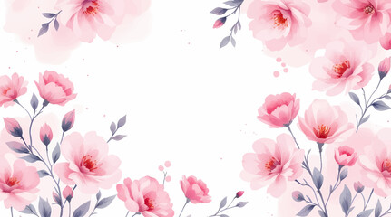 Seamless pattern with Pink flowers painted in watercolor style on a white background, elegant floral design
