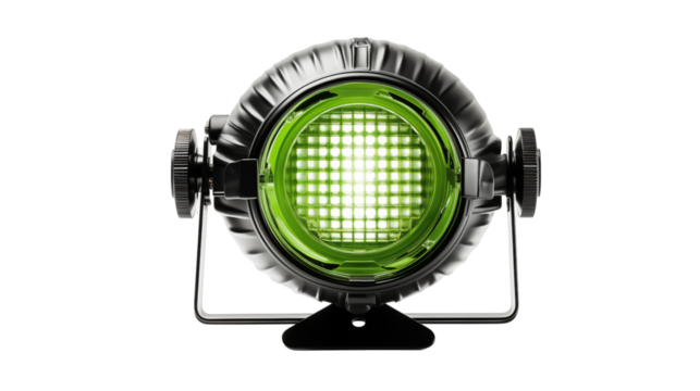 Green LED stage light with professional illumination, perfect for studio setups or film production, transparent background.