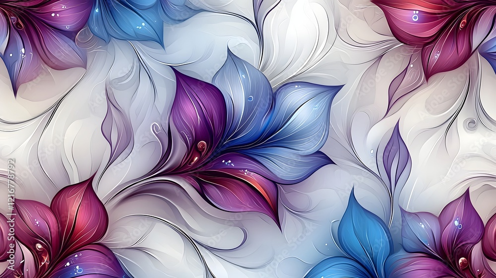 Poster captivating seamless pattern showcasing a fantasy inspired design of vibrant purple and blue flowers