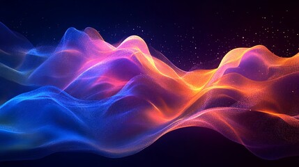 Abstract colorful wave patterns on a dark background with small dots.