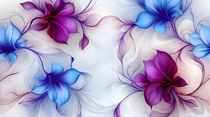 Delicate and Captivating Abstract Floral Design with Lighting Effects and Smooth Gradient Blend Background  Enchanting and Visually Stunning Magical Purple and Blue Flowers