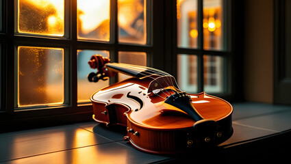 violin on the windowsill