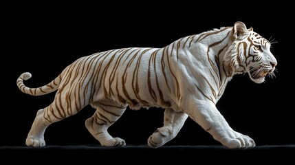 Fototapeta premium Powerful white tiger in motion, isolated on black background