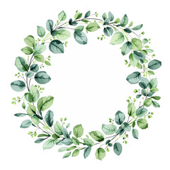 Watercolor Eucalyptus Leaves Wreath Illustration Green, Wedding Leaves  © Watercol