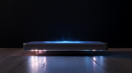 A balance scale with a glowing, levitating platform and precision digital controls