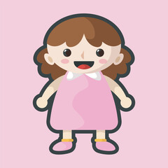 cute girl wearing pink clothes with outline flat vector design.