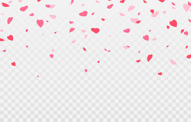 Vector paper hearts png. Falling heart-shaped confetti. Falling paper hearts like petals. Decorative elements for Valentine's Day.