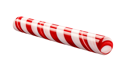 Striped red and white candy cane, perfect for Christmas-themed treats or holiday visuals, transparent background.
