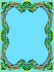 Green and yellow frame on the blue background