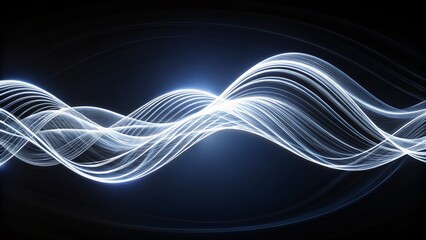 Abstract White Light Waves: Dynamic 3D Flowing Curve Pattern on Black Background