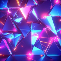Abstract neon triangles, glowing background, vibrant colors, digital art, perfect for website design