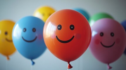 Happy smiling balloons indoor, celebration background