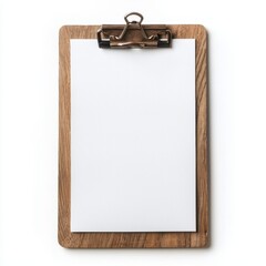 Blank White Paper on Wooden Clipboard Mockup for Notes Menu or Message