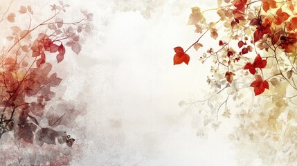 Elegant autumn composition with layered organic patterns, soft gradients, and floral details over a white background