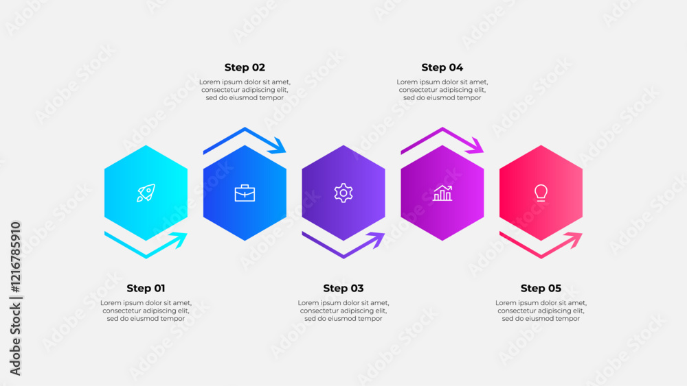 Aufkleber Five infographics hexagons. Template for business presentation. Vector info graphic design illustration with 5 options. Process diagram