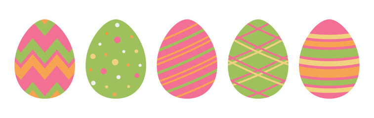 Set of colorful Easter eggs for spring design and Easter. Vector isolated illustration.	