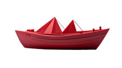 Modern Red Boat 3D Render, Abstract Geometric Sailing Vessel with Luxury Nautical Design, transparent background.