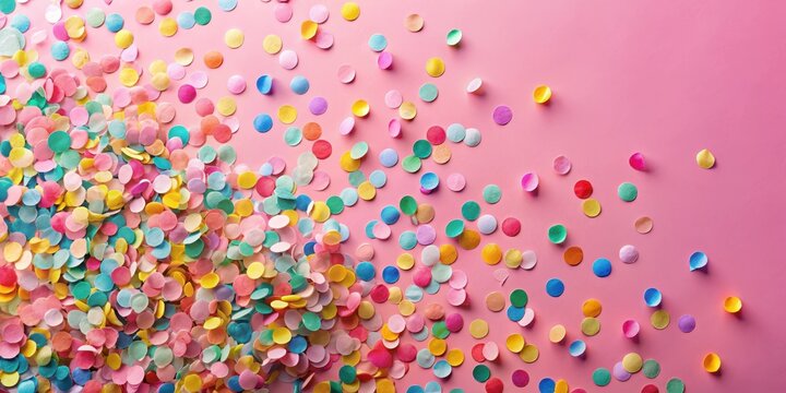 colorful paper confetti exploding on pastel pink background, summer, vibrant,  summer, vibrant, balloons, fun