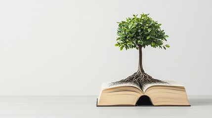 Small tree growing from open book.