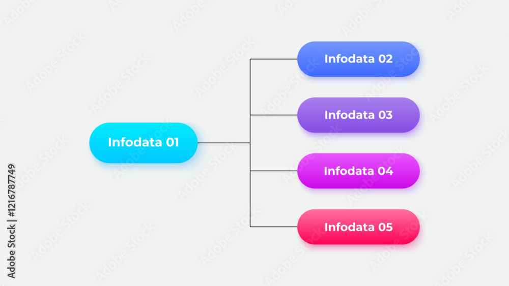 Poster Horizontal business hierarchy chart infographics. Corporate organizational structure graphic elements with 2 levels. The top-level connects to 4 subordinate nodes