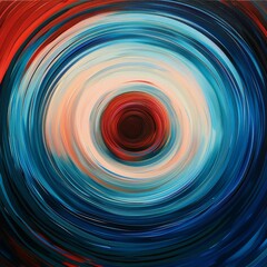 Colorful concentric circular abstract art with red and blue swirls