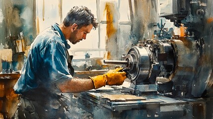 A man working on a machine in a workshop.