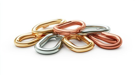 Fototapeta premium Gold, silver, copper metal rings; isolated, white background; jewelry components
