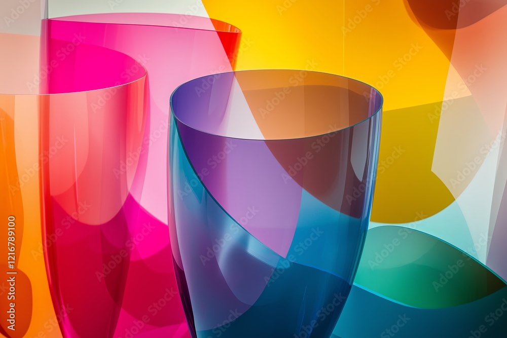 Poster overlapping translucent shapes in vibrant hues