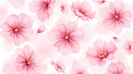 Seamless pattern - repeatable texture of abstract pink flowers on white background