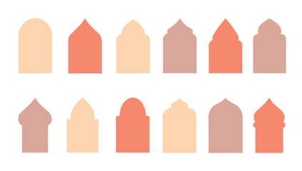 Oriental style collection. Islamic vector shapes of window and door arches. Arabic frames set. Ramadan Kareem silhouette icon