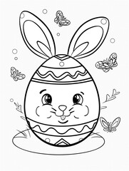Coloring book for children. Egg with Easter bunny face and ears.
