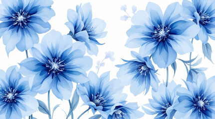 Obraz premium Seamless pattern of watercolor blue flowers on white background.