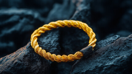 golden bracelet  on black rocks background 