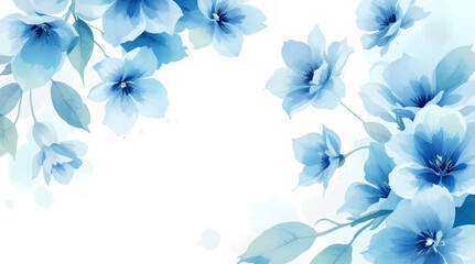 Fototapeta premium Seamless pattern with blue flowers painted in watercolor style on a white background, elegant floral design 