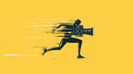 Fototapeta premium Silhouette of a running photographer with a camera.