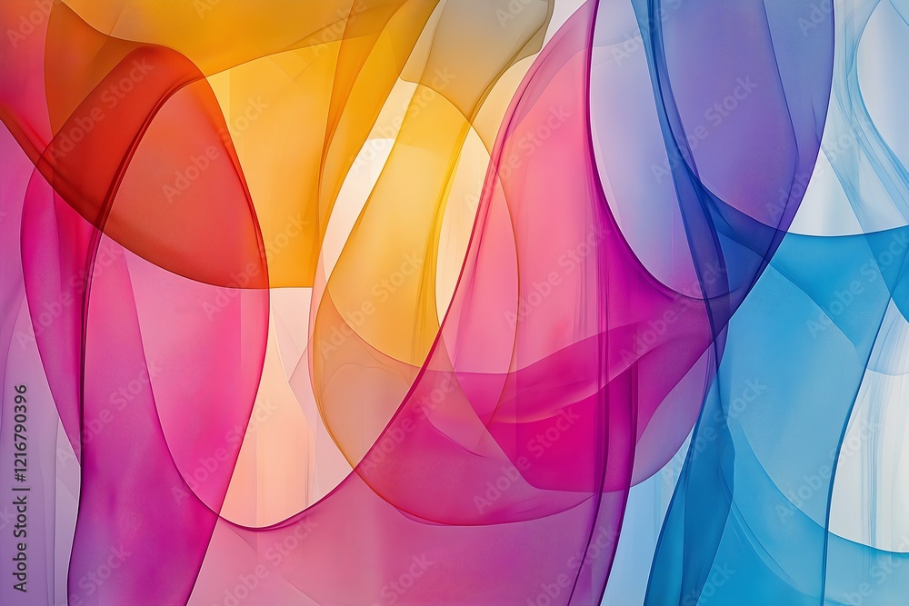 Poster overlapping translucent shapes in vibrant hues