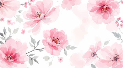 A white background with pink flowers in the foreground