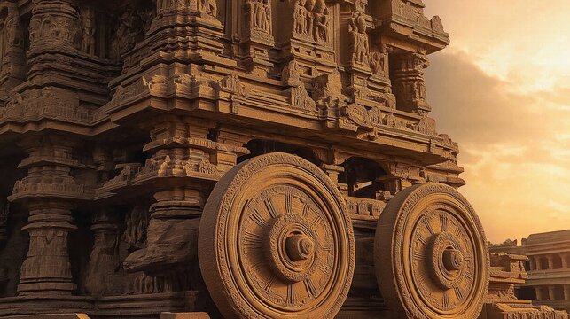 Surya Bhagavan temple with chariot wheels architecture