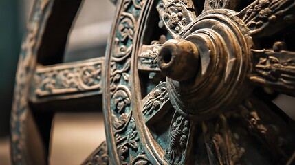 Close-up of an ancient Roman bronze wheel