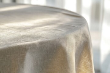 Elegant and soft home textile cloth draped on a table, showcasing fine details and warm lighting for contemporary decor themes