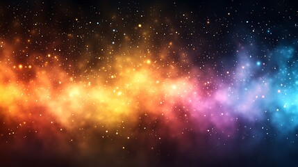 Fototapeta premium blurred texture of radiant rainbow bokeh lights, softly scattered across a dark, moody backdrop.