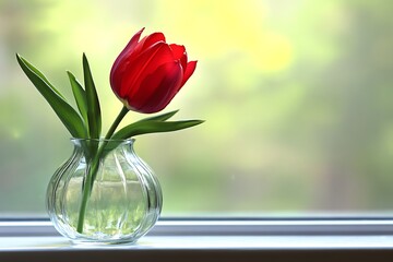 Red Tulip in a Glass Vase - Spring Beauty